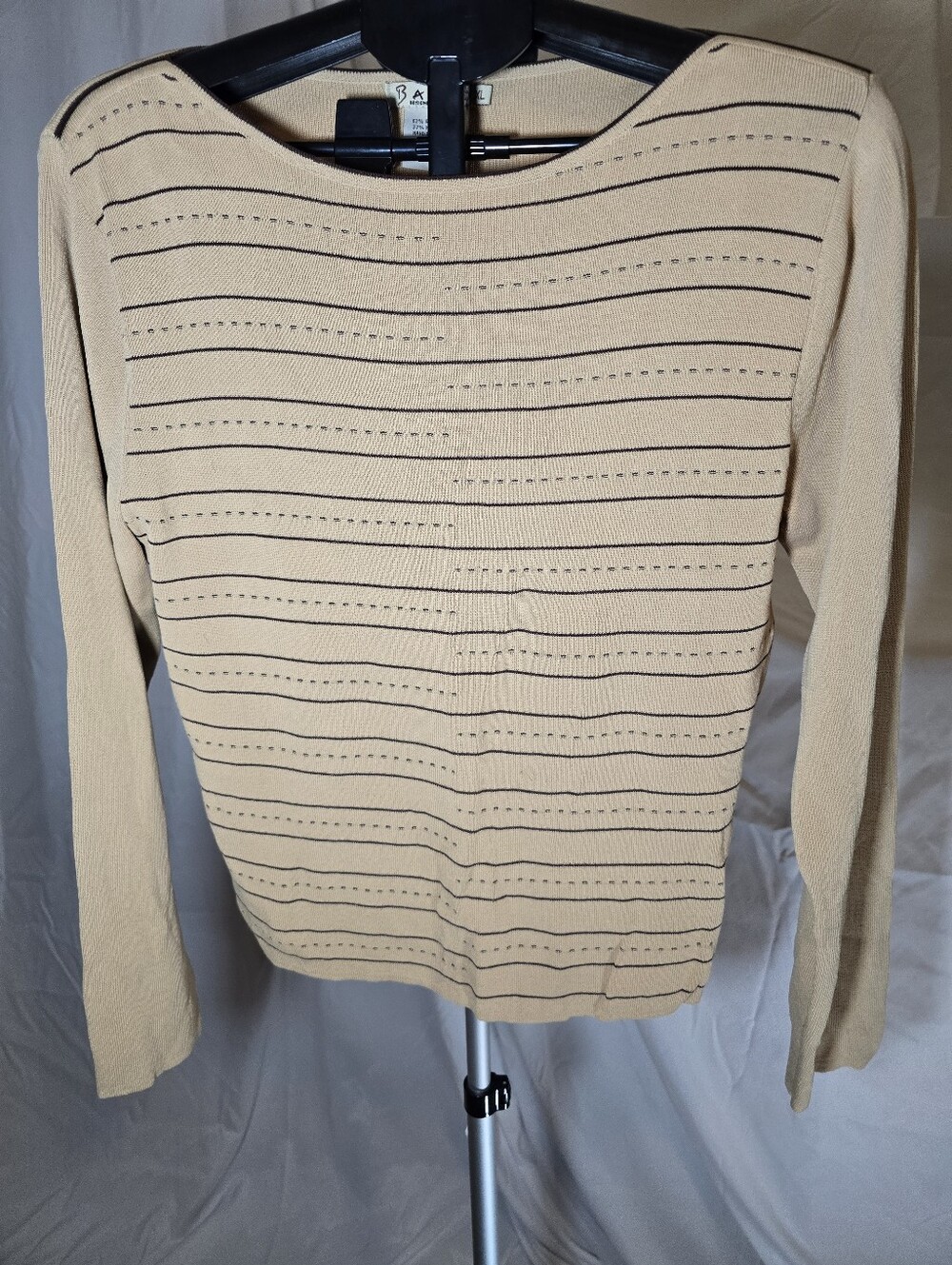 Striped Beige Knit Long Sleeve Sweater Top